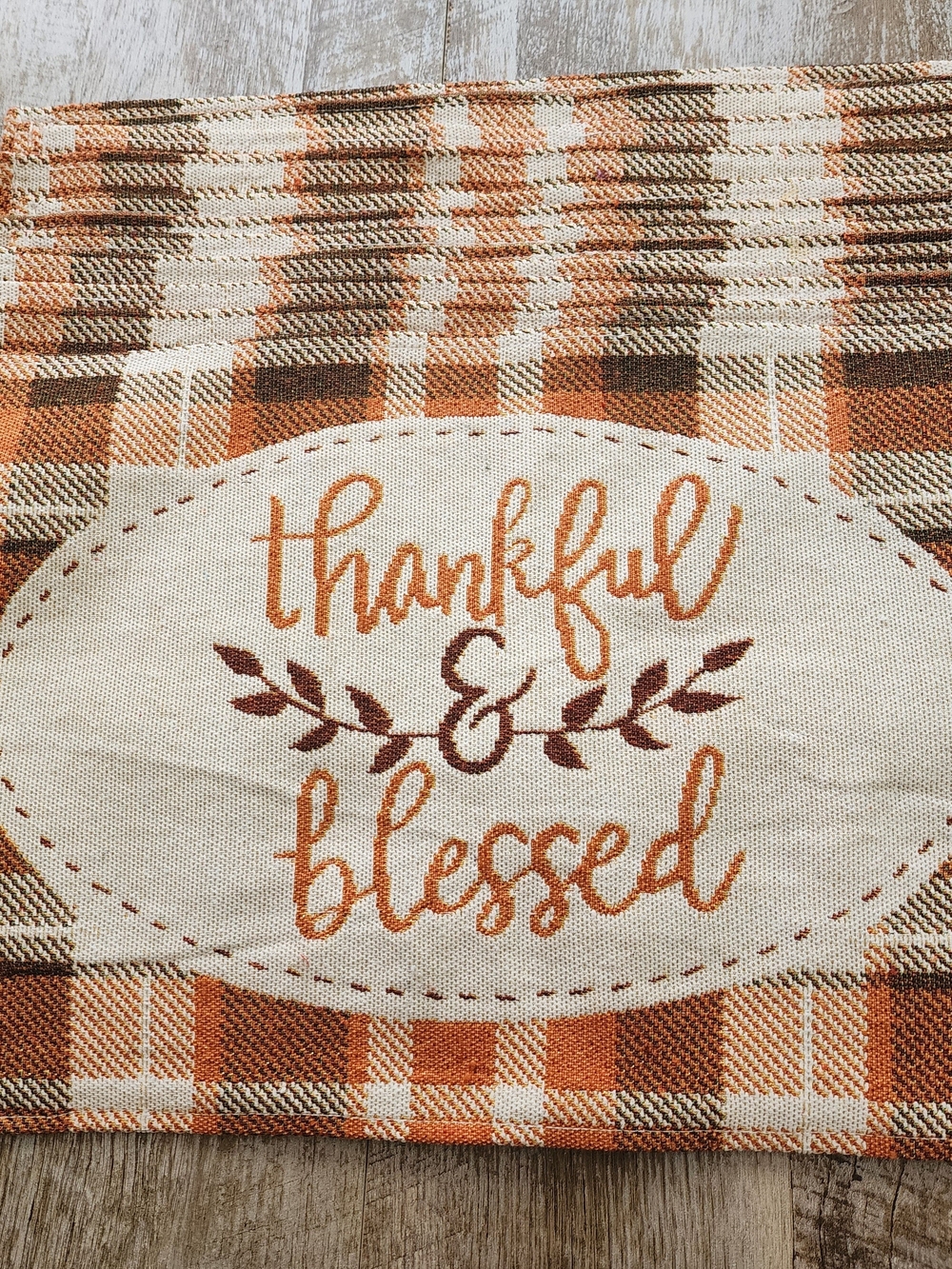 10 Thankful & Blessed Placemats, Orange, Cream, Brown.